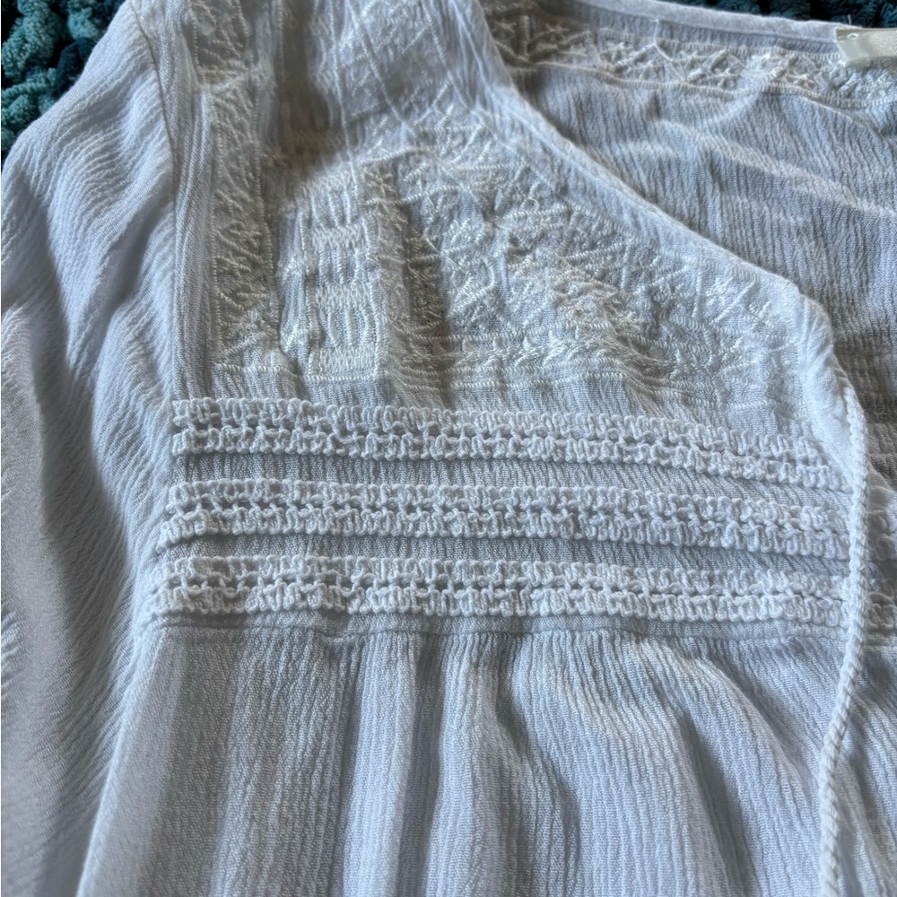 Solitaire White Smocked Tie Front Blouse - Picture 2 of 6